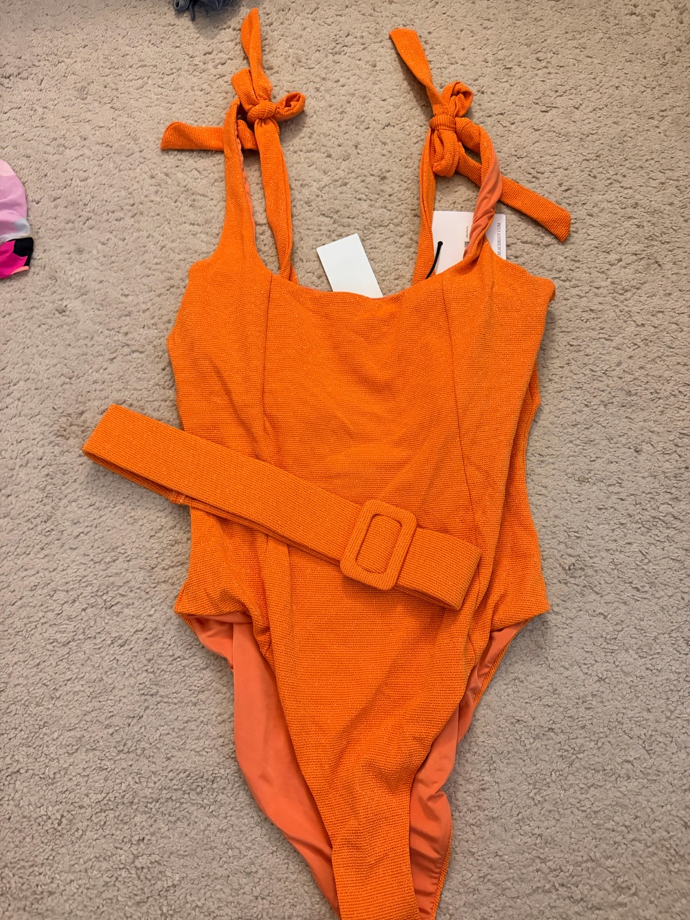 Beach Riot Orange Textured One-Piece Swimsuit with Belt